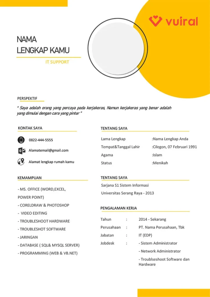 Contoh CV Lamaran Kerja Menarik Word