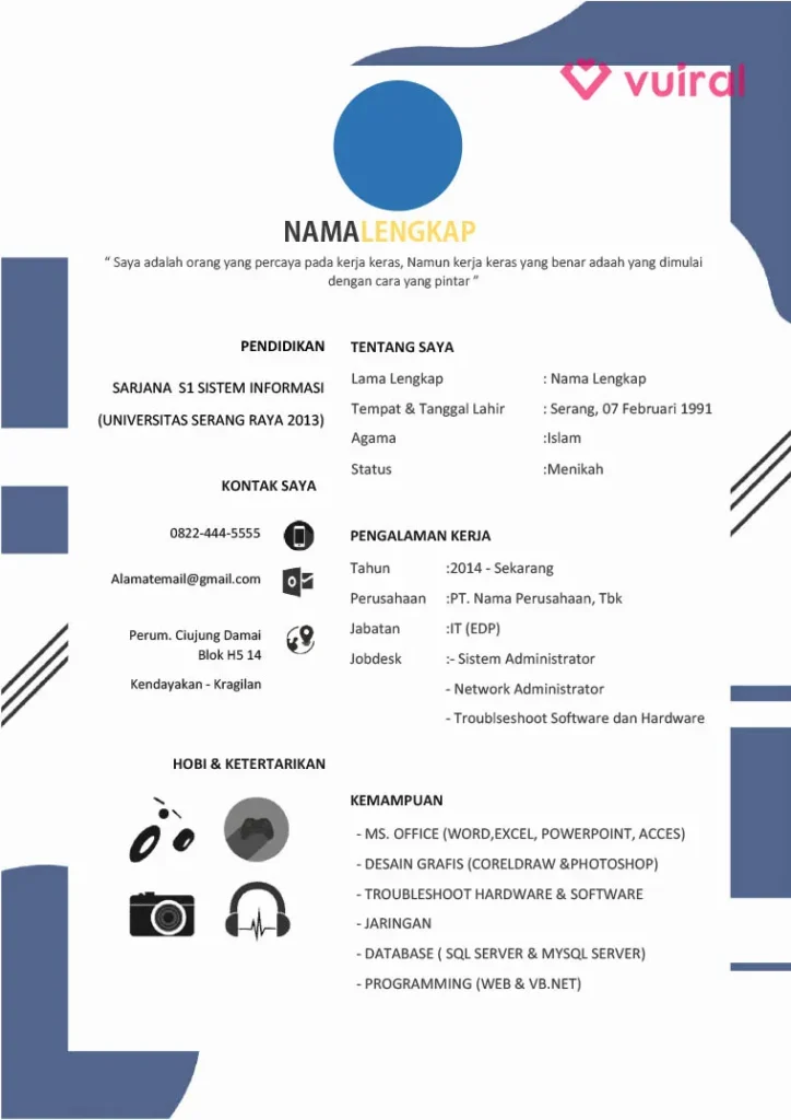 Contoh Template CV Lamaran Kerja Word
