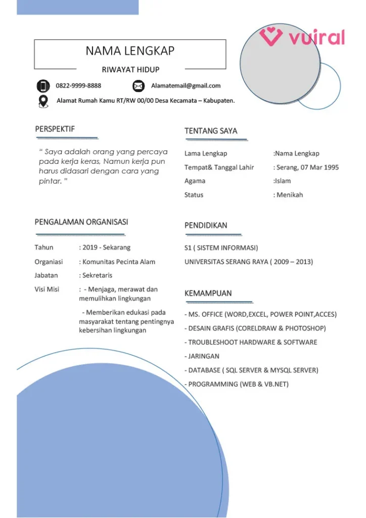 Download Contoh Template Mentahan CV Lamaran Kerja Word Menarik Fresh Graduate