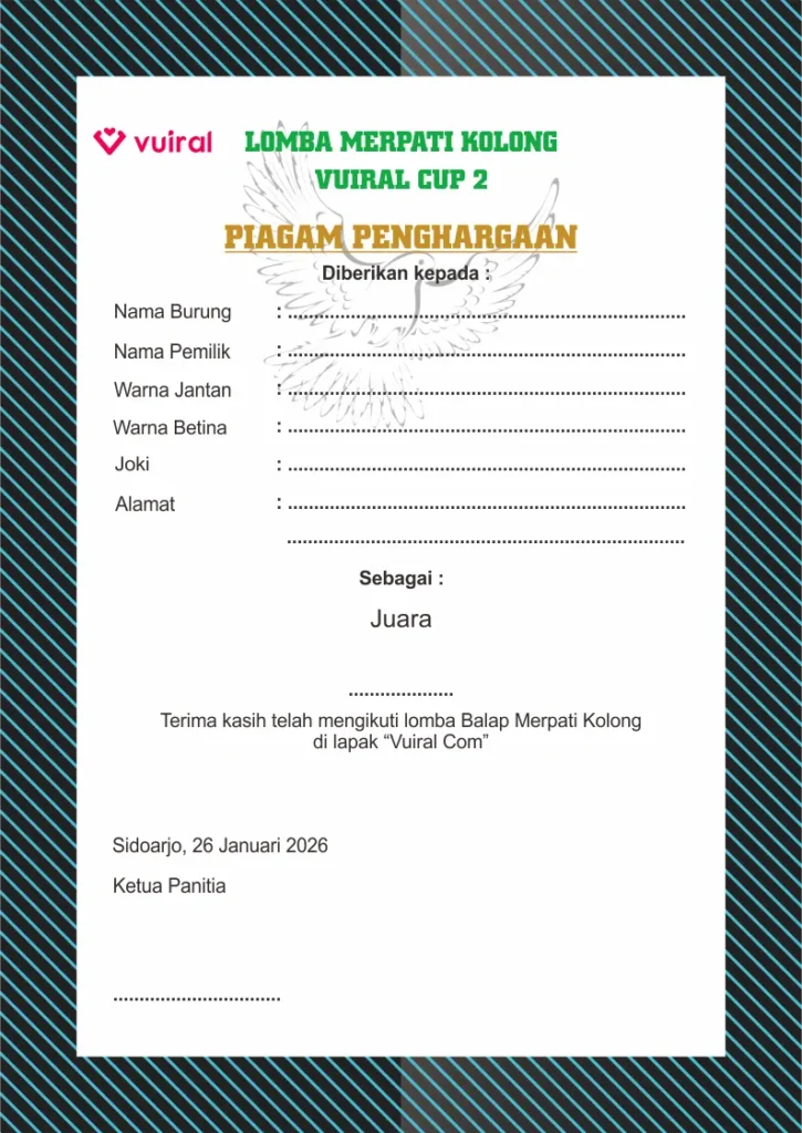 Download Contoh Piagam Lomba Burung Merpati Kolong Kosongan Siap Edit Download Contoh Piagam Lomba Burung Merpati Kolong Kosongan Siap Edit