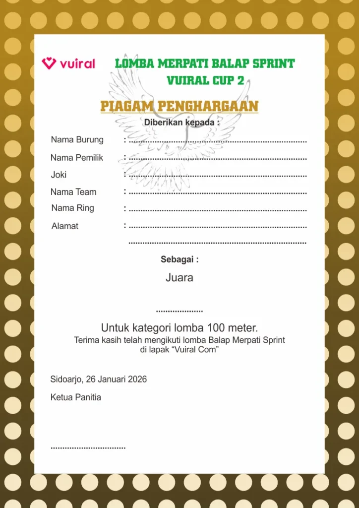 Download Contoh Piagam Lomba Burung Merpati Sprint Kosongan Siap Edit Download Contoh Piagam Lomba Burung Merpati Sprint Kosongan Siap Edit