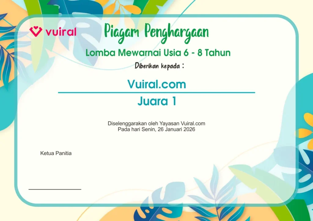 Download Contoh Sertifikat Piagam Penghargaan Lomba Mewarnai