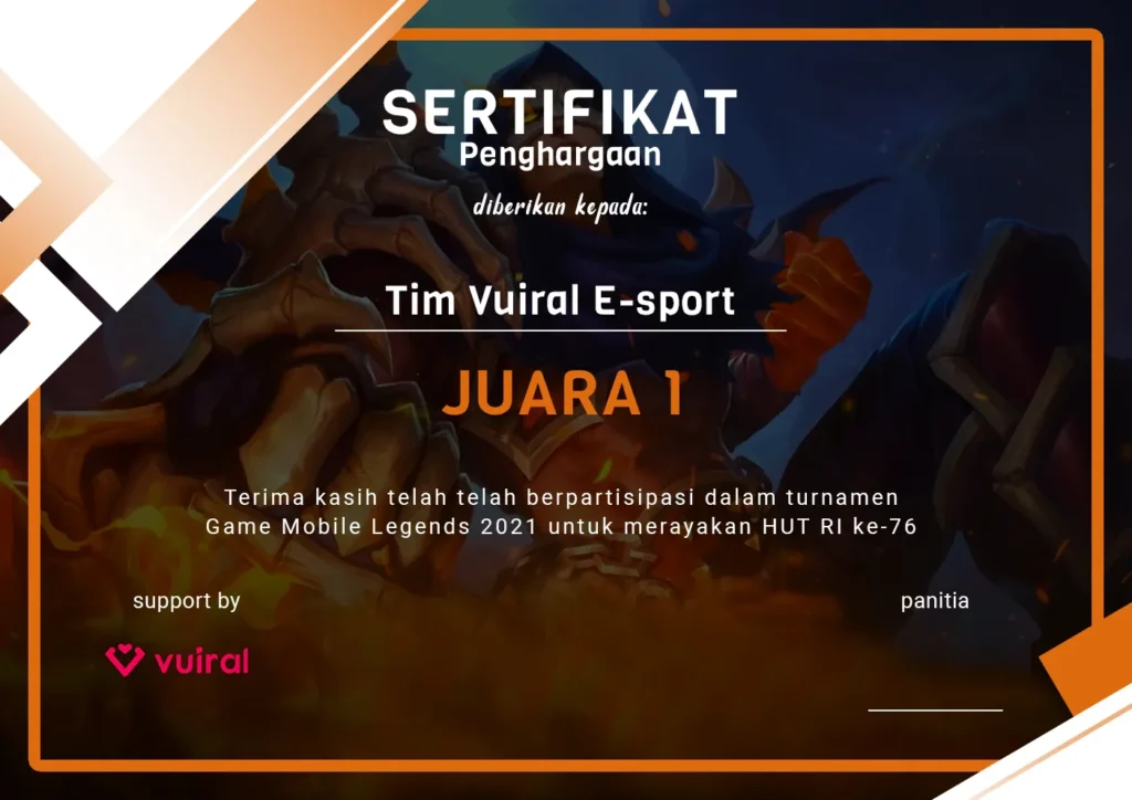 Download Contoh Sertifikat Turnamen Mobile Legends (ML) Versi 1
