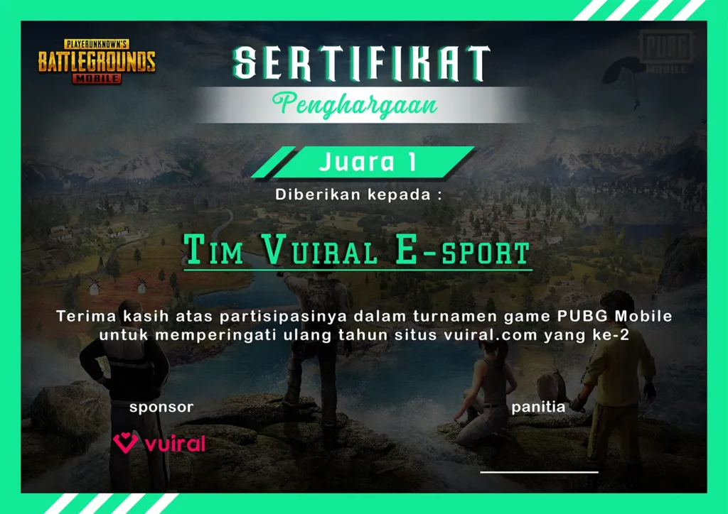 Download Mentahan Contoh Sertifikat Turnamen PUBG Mobile Keren 2