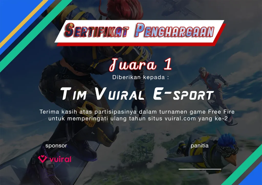 Download Mentahan Contoh Sertifikat Turnamen Free Fire (FF) Keren Versi 1