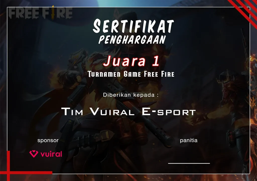 Download Mentahan Contoh Sertifikat Turnamen Free Fire (FF) Keren Versi 2