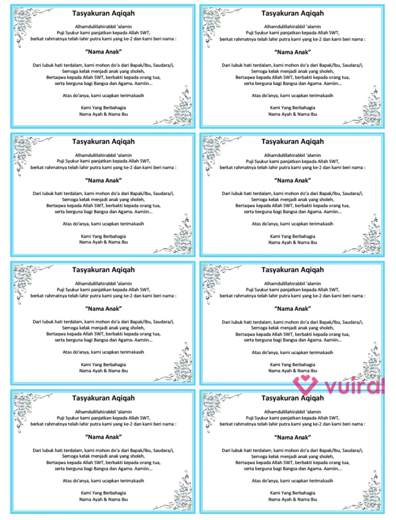 Download Template Desain Kartu Ucapan Kelahiran Bayi Aqiqah Kosong Format Word Bisa Di Edit