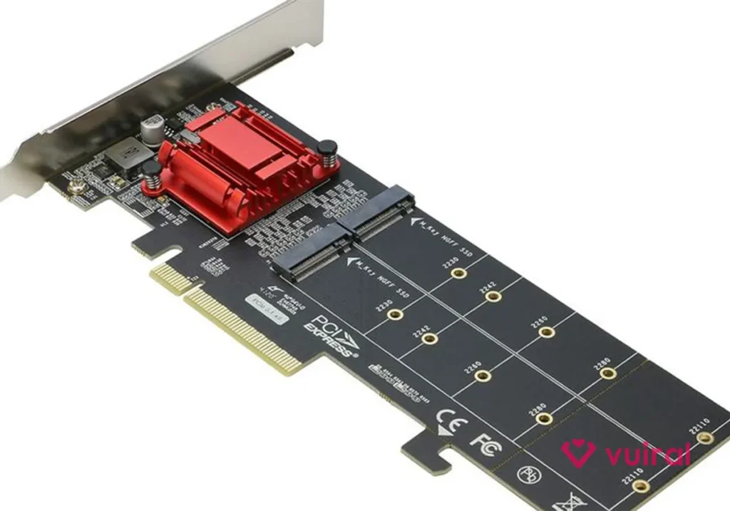 Contoh gambar adapter NVMe yang dipasang di slot PCIe untuk menambah jumlah slot SSD M.2