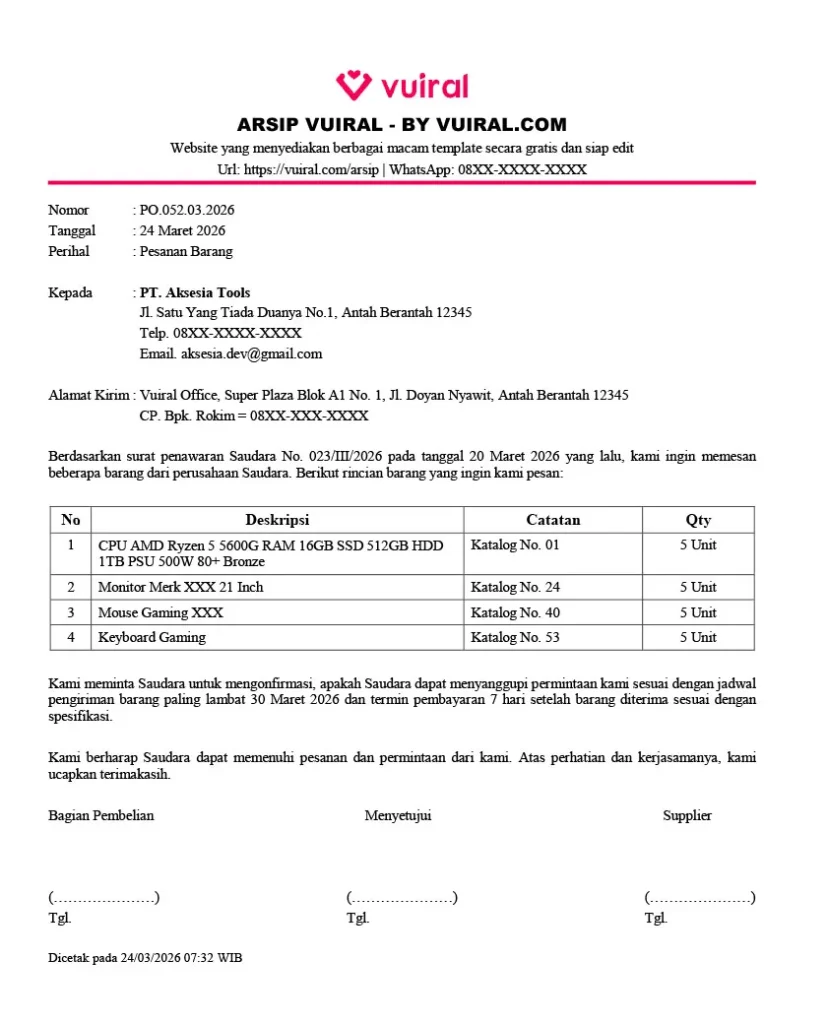Download Contoh Purchase Order Word