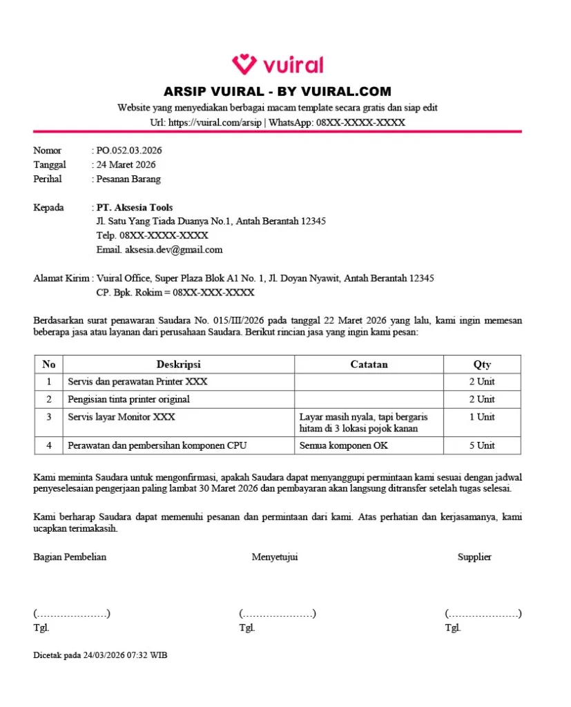 Contoh Purchase Order Jasa